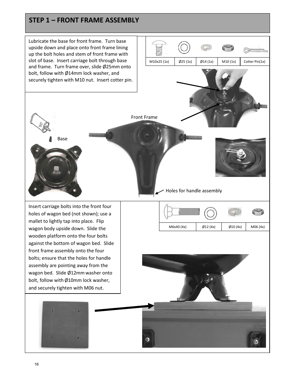Step 1 – front frame assembly | Kettler 8427-182 User Manual | Page 16 / 21
