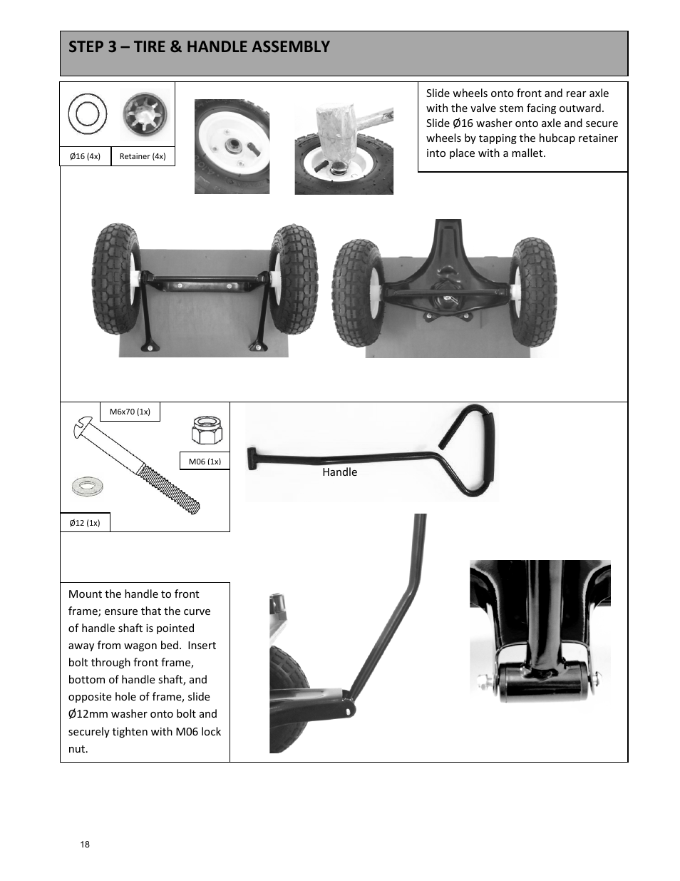 Step 3 – tire & handle assembly | Kettler 8427-182 User Manual | Page 18 / 21