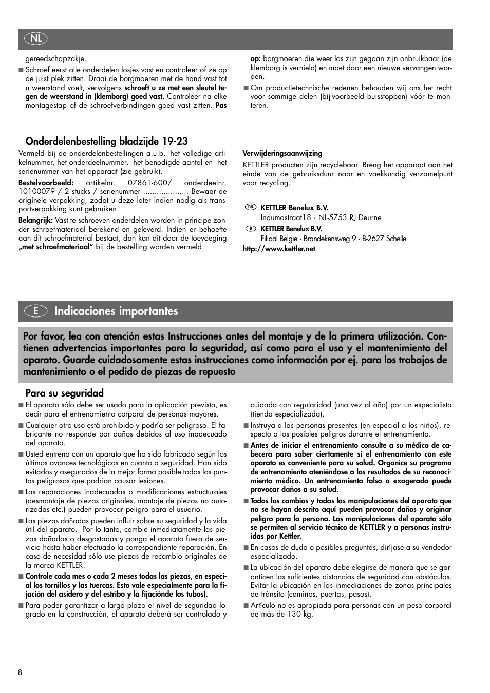 Indicaciones importantes, Epara su seguridad | Kettler VITO XL 07861-600 User Manual | Page 8 / 24