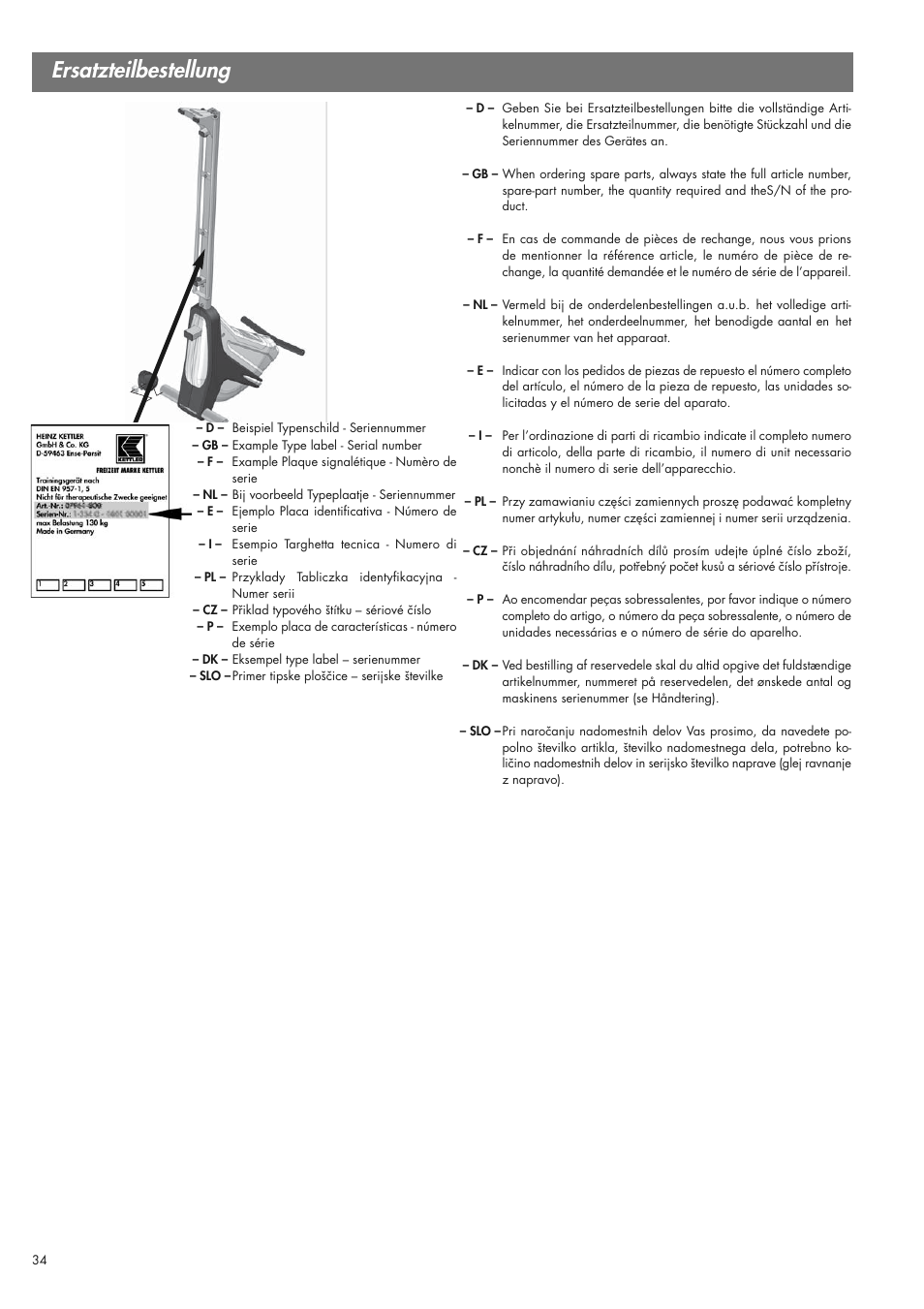 Ersatzteilbestellung | Kettler 07975-100 User Manual | Page 34 / 36