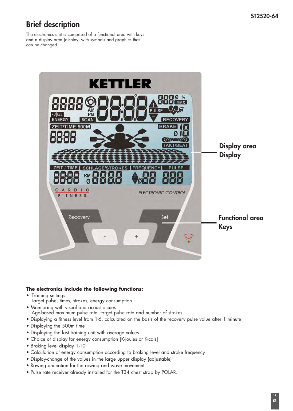 Brief description, Display area display functional area keys | Kettler COACH M ST2520-64 User Manual | Page 15 / 144