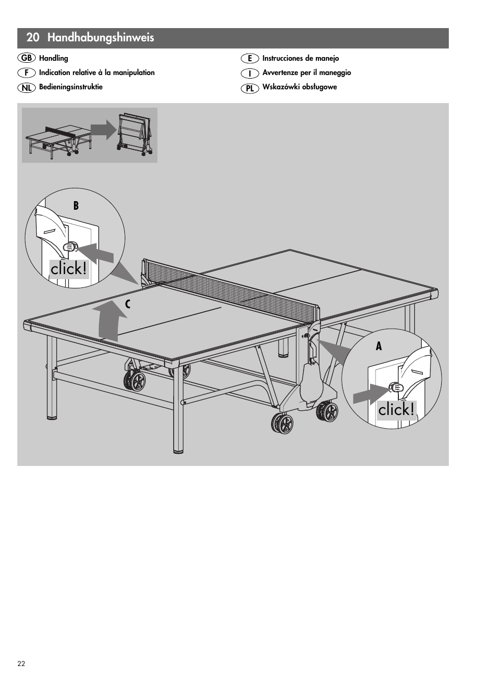 Click, Ab c 20 handhabungshinweis | Kettler 07138-000 User Manual | Page 22 / 24