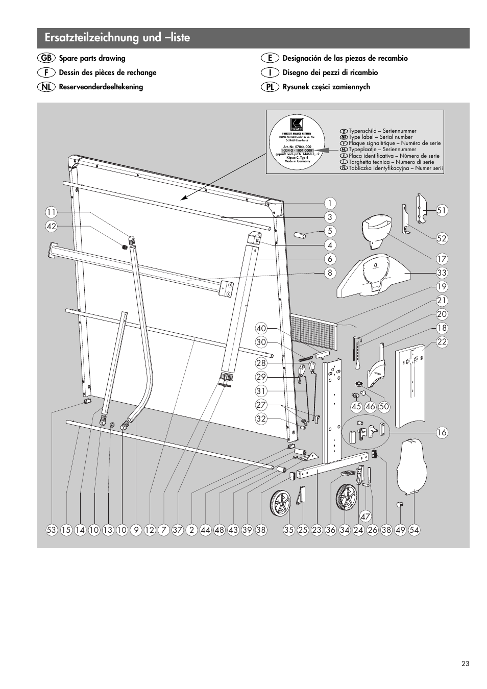 Ersatzteilzeichnung und –liste | Kettler 07138-000 User Manual | Page 23 / 24