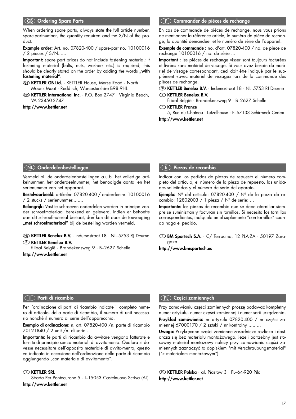 Kettler 07820-400 User Manual | Page 17 / 40