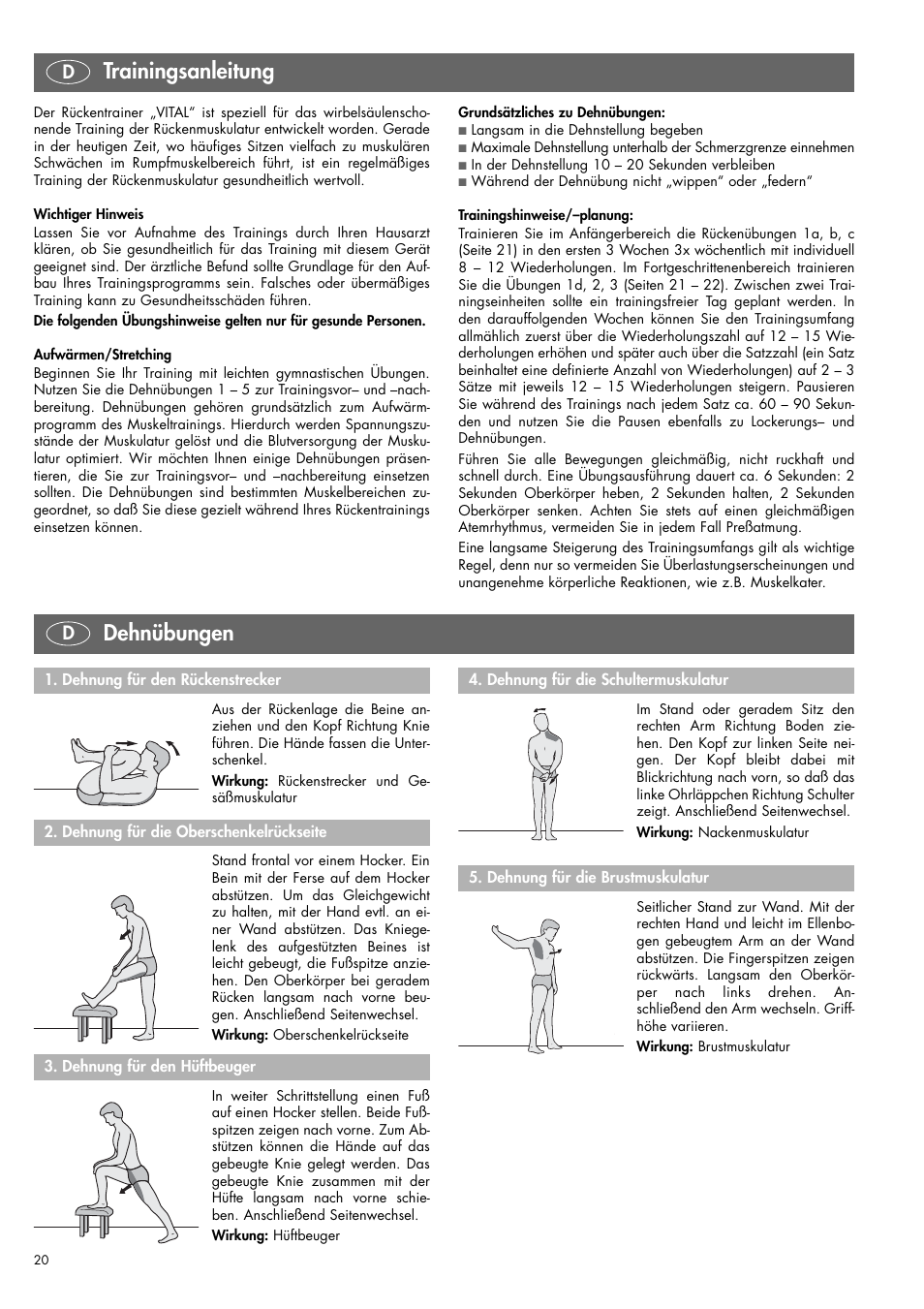 Trainingsanleitung, Dehnübungen | Kettler 07820-400 User Manual | Page 20 / 40
