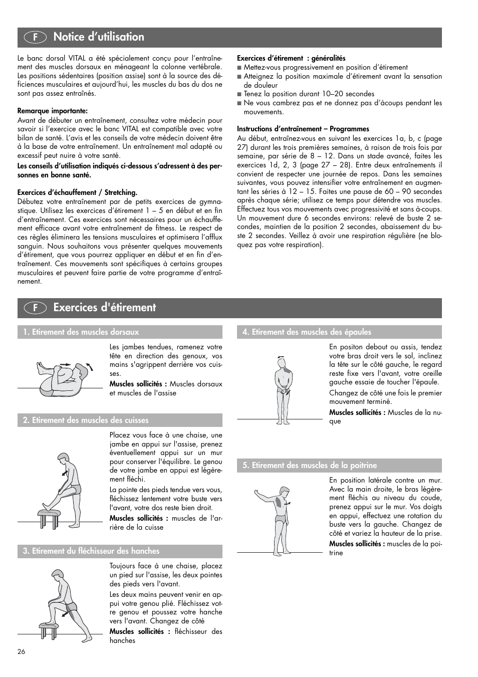 Exercices d'étirement, Notice d’utilisation | Kettler 07820-400 User Manual | Page 26 / 40
