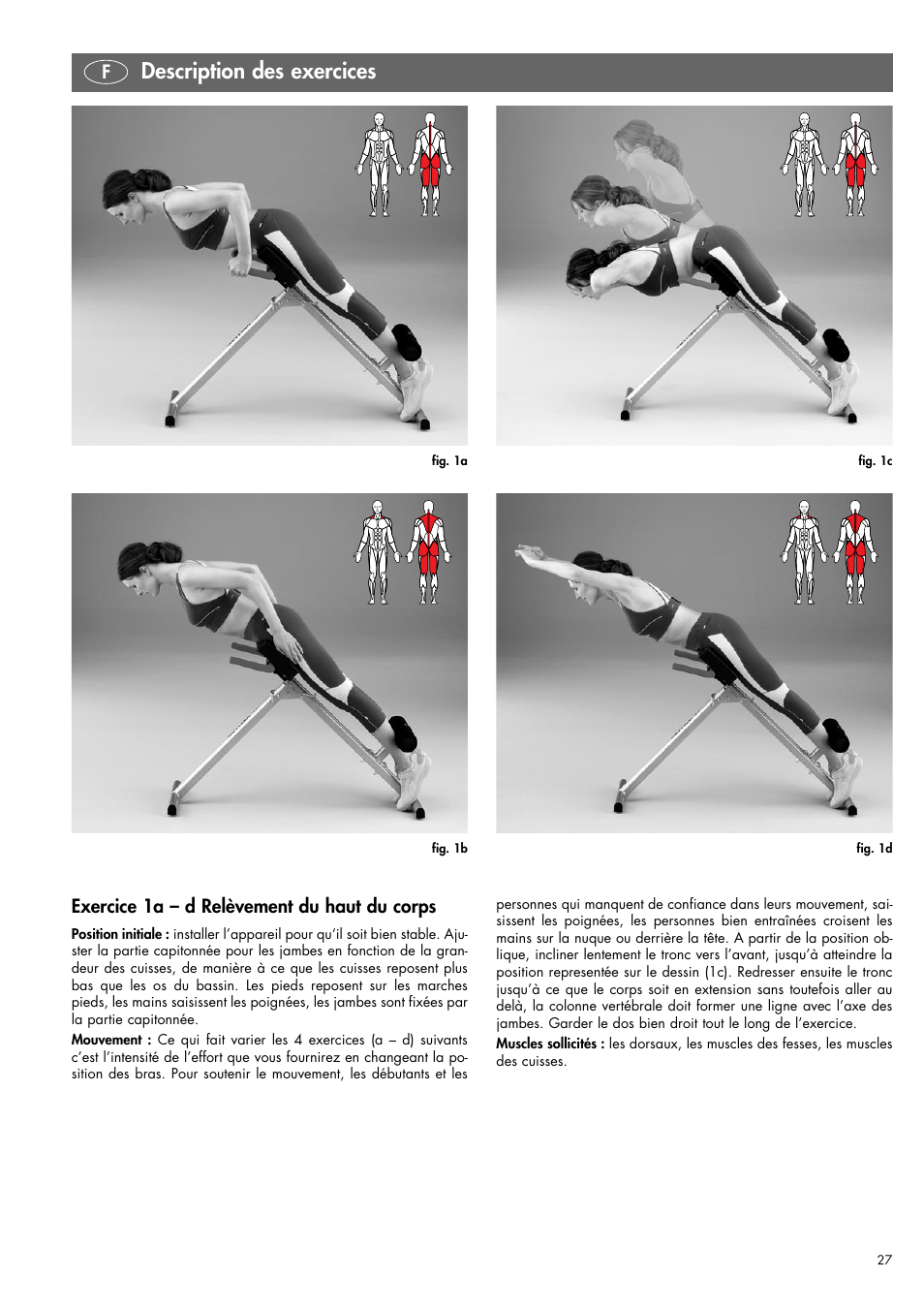 Description des exercices, Exercice 1a – d relèvement du haut du corps | Kettler 07820-400 User Manual | Page 27 / 40