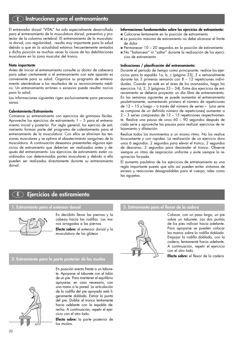 Instrucciones para el entrenamiento, Ejercicios de estiramiento | Kettler 07820-400 User Manual | Page 32 / 40