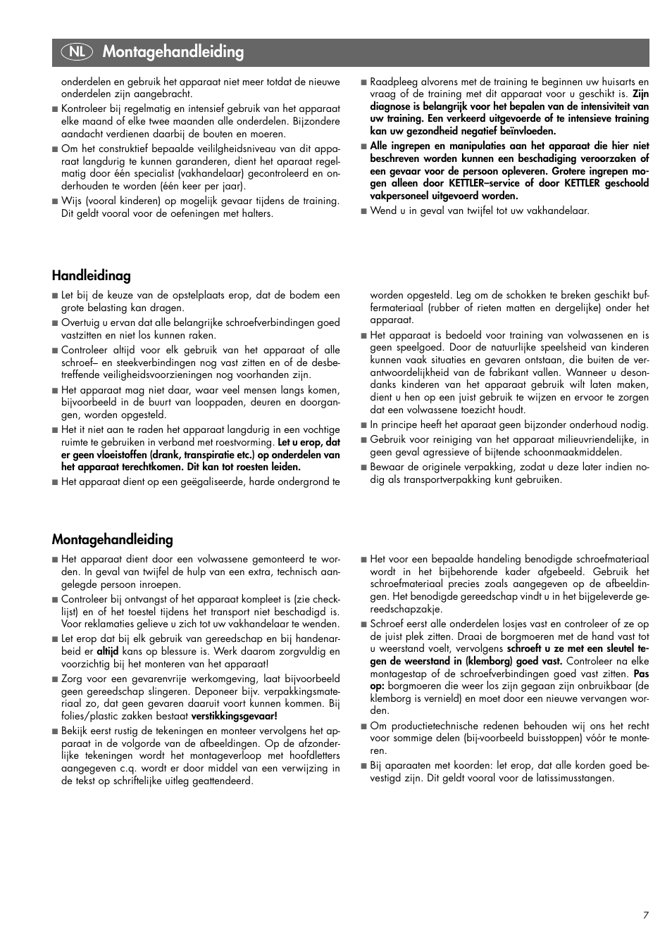 Handleidinag, Montagehandleiding | Kettler 07820-400 User Manual | Page 7 / 40