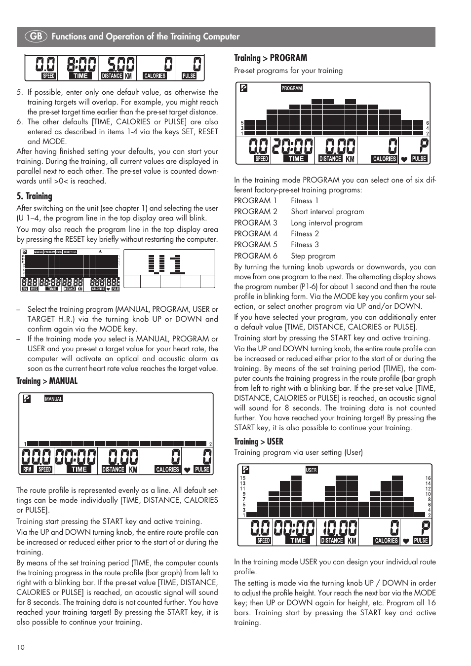 Training, Gb training > program | Kettler SM 2855 User Manual | Page 10 / 52