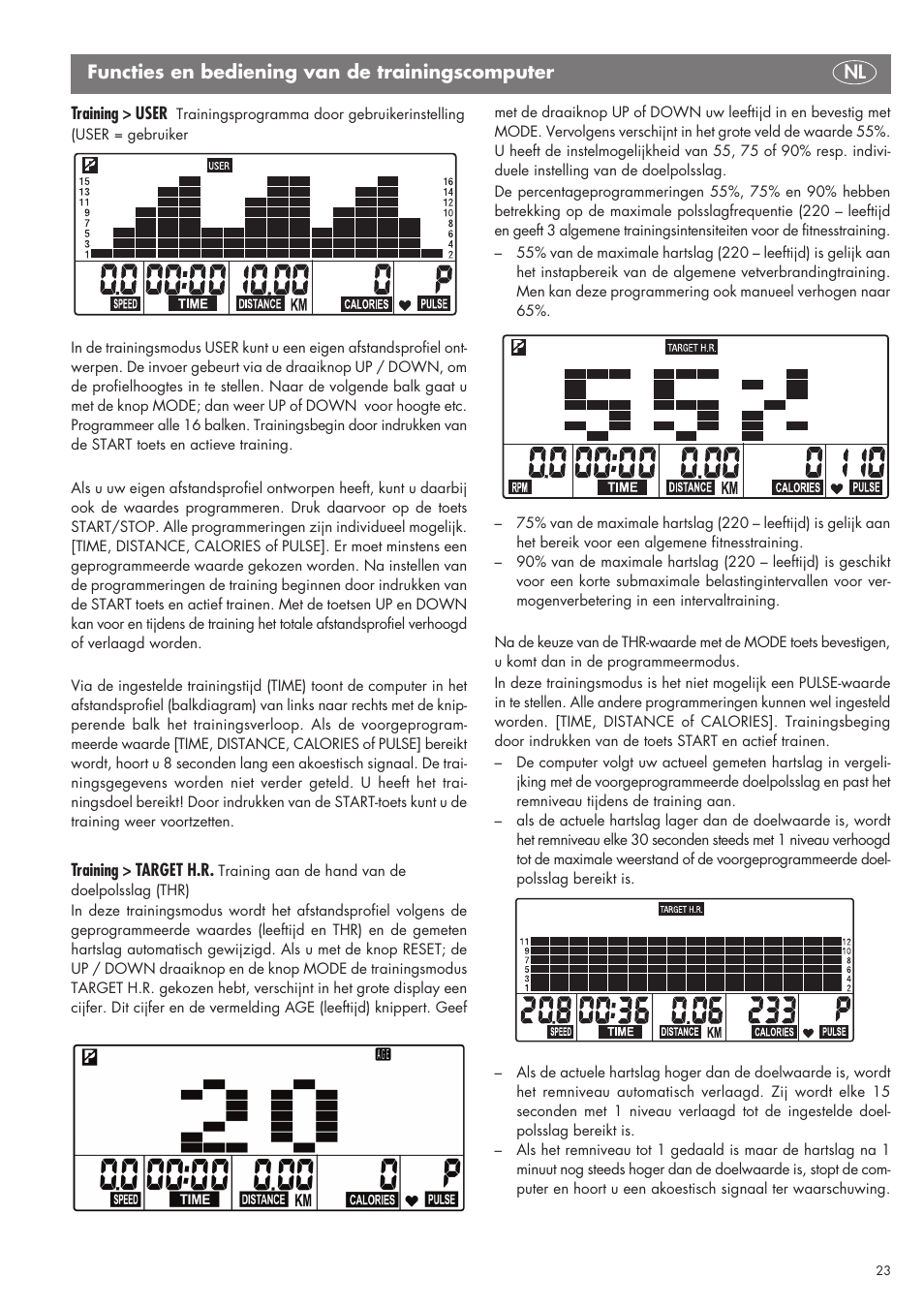 Functies en bediening van de trainingscomputer nl | Kettler SM 2855 User Manual | Page 23 / 52