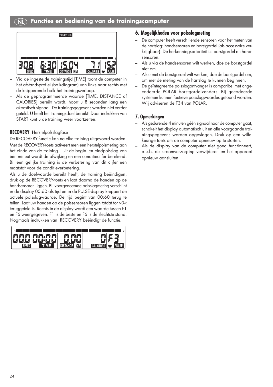 Mogelijkheden voor polsslagmeting, Functies en bediening van de trainingscomputer nl | Kettler SM 2855 User Manual | Page 24 / 52