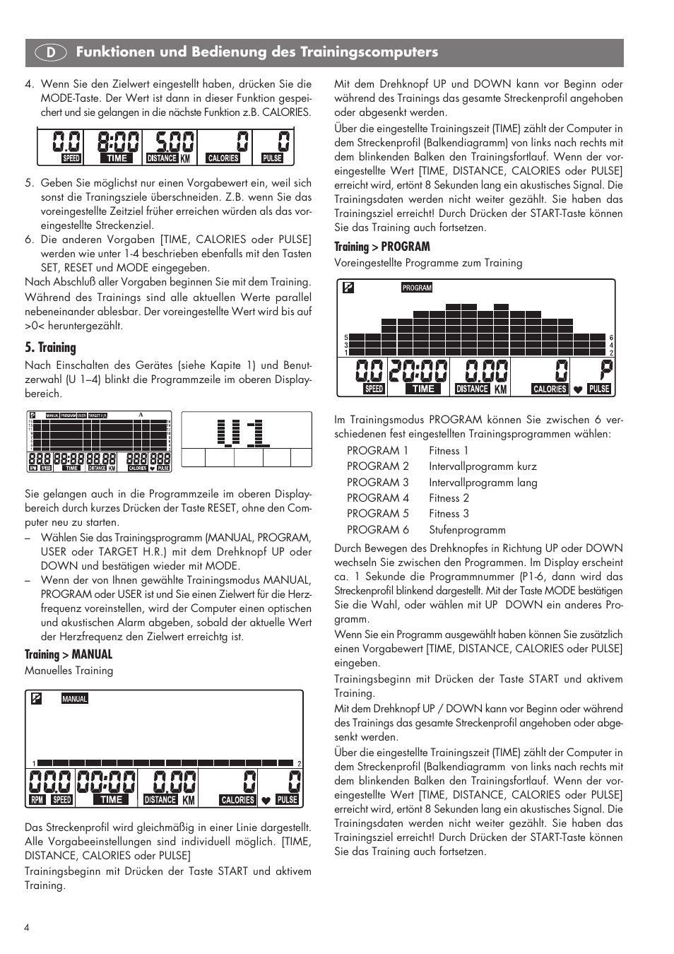 Funktionen und bedienung des trainingscomputers, Training | Kettler SM 2855 User Manual | Page 4 / 52