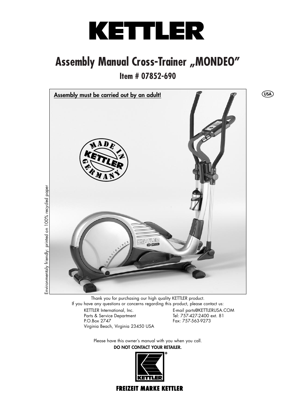 Kettler MONDEO 07852-690 User Manual | 12 pages