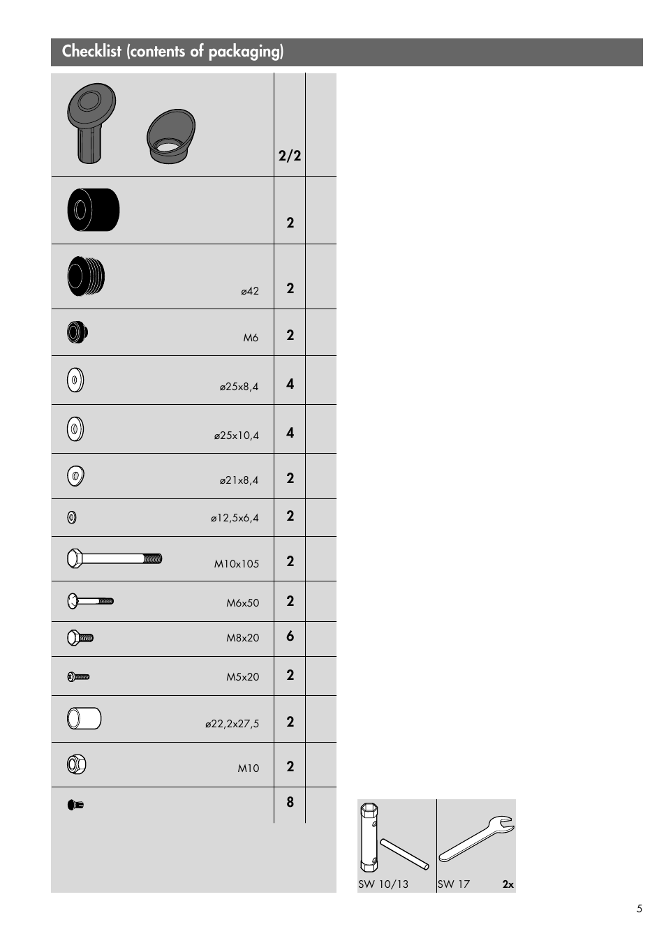 Checklist (contents of packaging) | Kettler MONDEO 07852-690 User Manual | Page 5 / 12