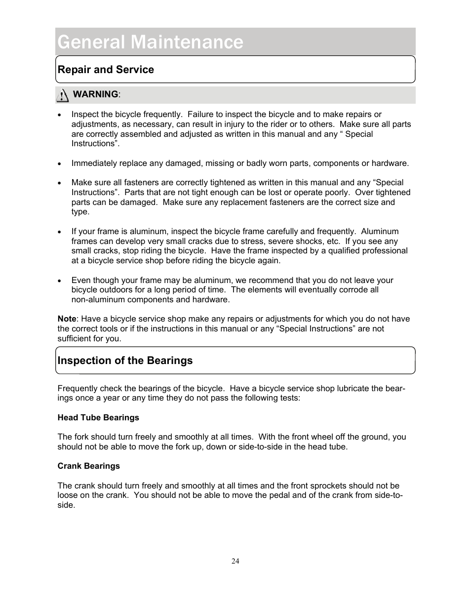 General maintenance | Kettler KT902-189 User Manual | Page 24 / 29