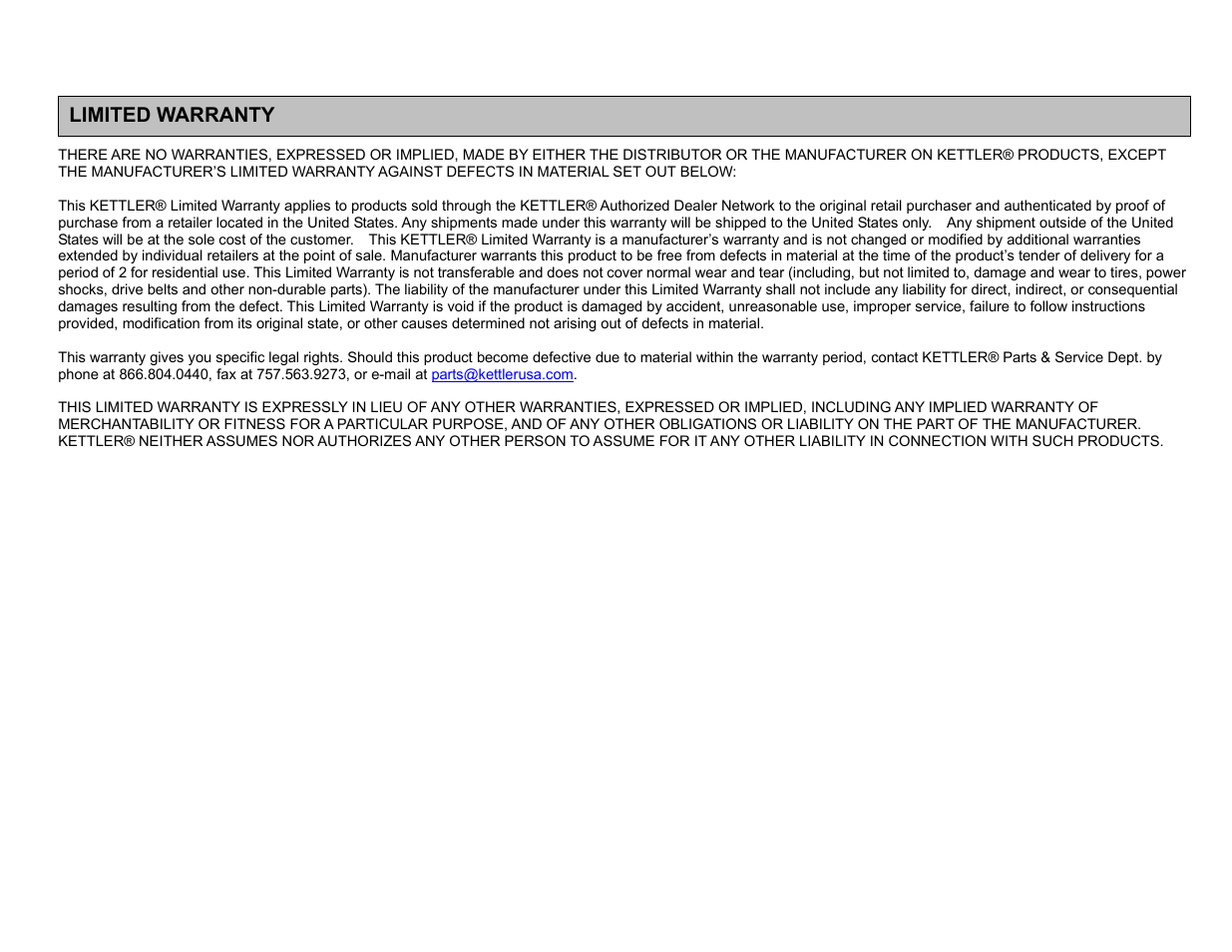 Limited warranty | Kettler R-400 ROWER 7976-400 User Manual | Page 4 / 19