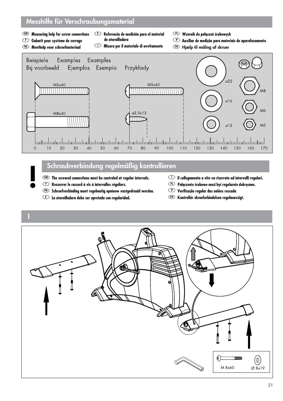 Messhilfe für verschraubungsmaterial 1, Schraubverbindung regelmäßig kontrollieren | Kettler PASO 309 User Manual | Page 5 / 12