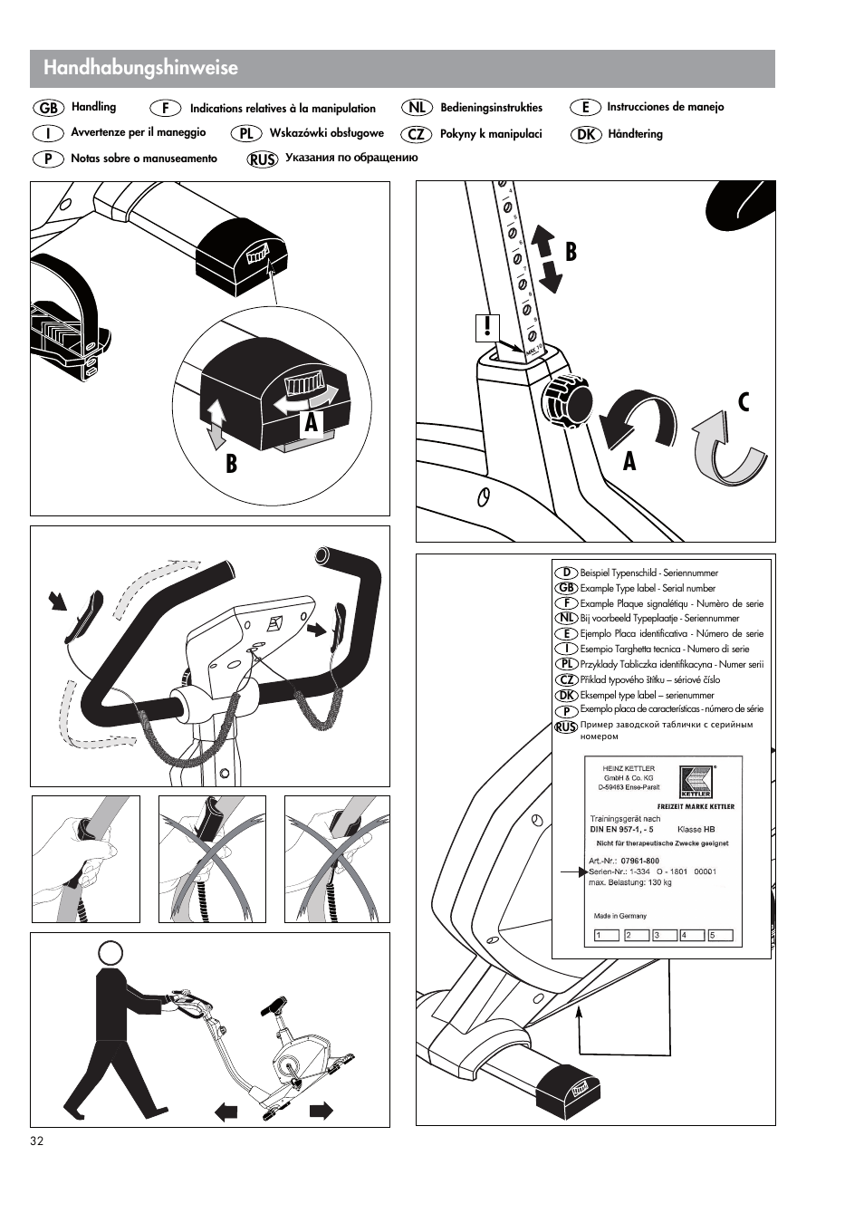 Ab c, Handhabungshinweise | Kettler 07664-000 User Manual | Page 32 / 40