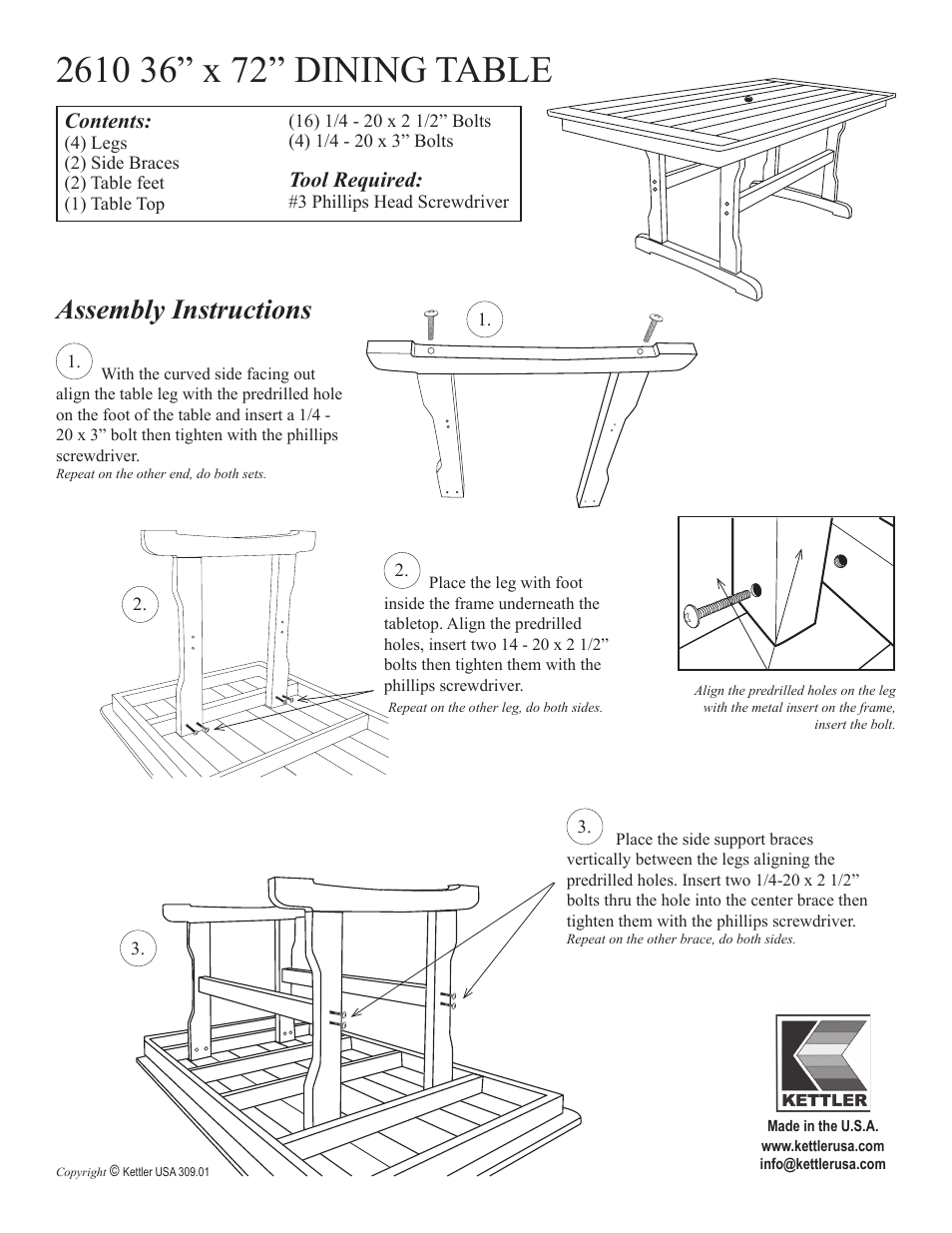 Kettler DINING TABLE 2610 User Manual | 2 pages