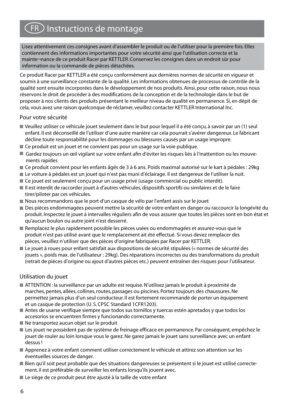 8855-190_wildcat_6_6-15-09.pdf, Instructions de montage | Kettler 8855-190 User Manual | Page 6 / 21