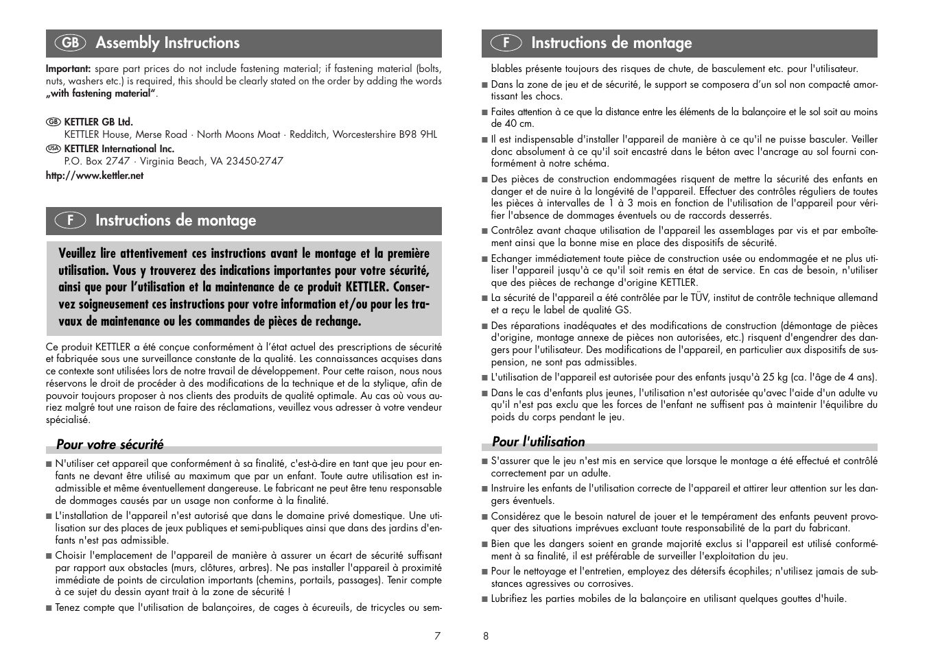 Assembly instructions, Instructions de montage | Kettler BABYSITZ 08355-000 User Manual | Page 4 / 12