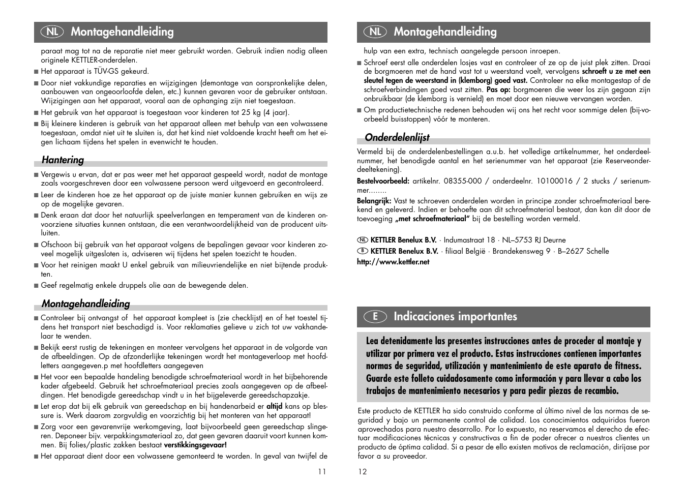 Montagehandleiding, Indicaciones importantes | Kettler BABYSITZ 08355-000 User Manual | Page 6 / 12
