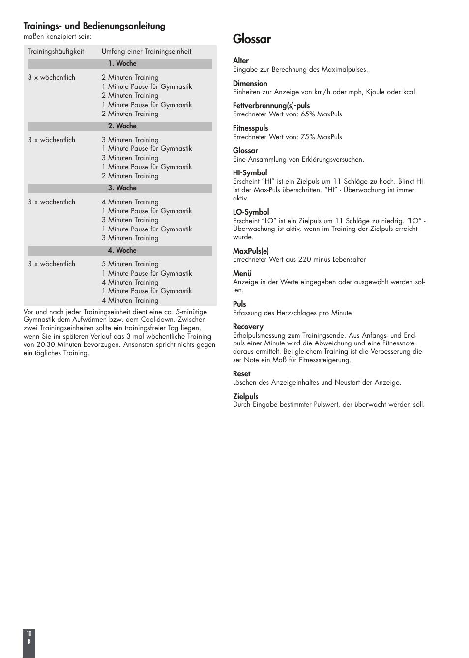 Glossar, Trainings- und bedienungsanleitung | Kettler FB600 User Manual | Page 10 / 144