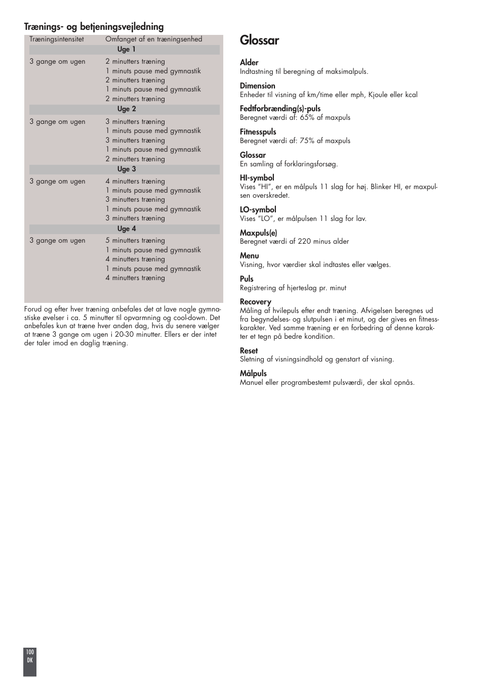 Glossar, Trænings- og betjeningsvejledning | Kettler FB600 User Manual | Page 100 / 144