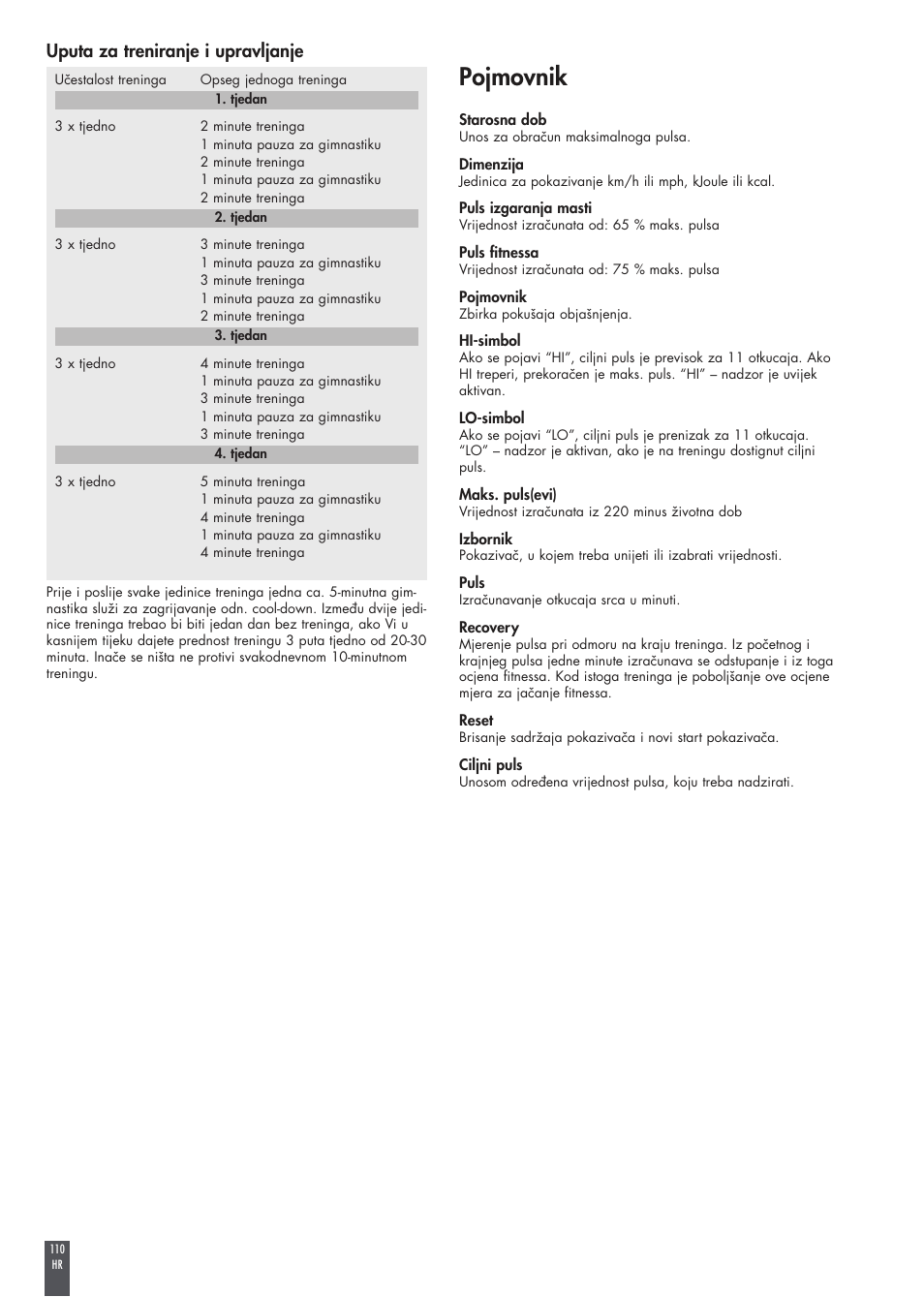 Pojmovnik, Uputa za treniranje i upravljanje | Kettler FB600 User Manual | Page 110 / 144