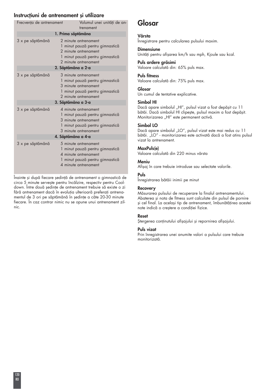 Glosar, Instrucţiuni de antrenament şi utilizare | Kettler FB600 User Manual | Page 120 / 144