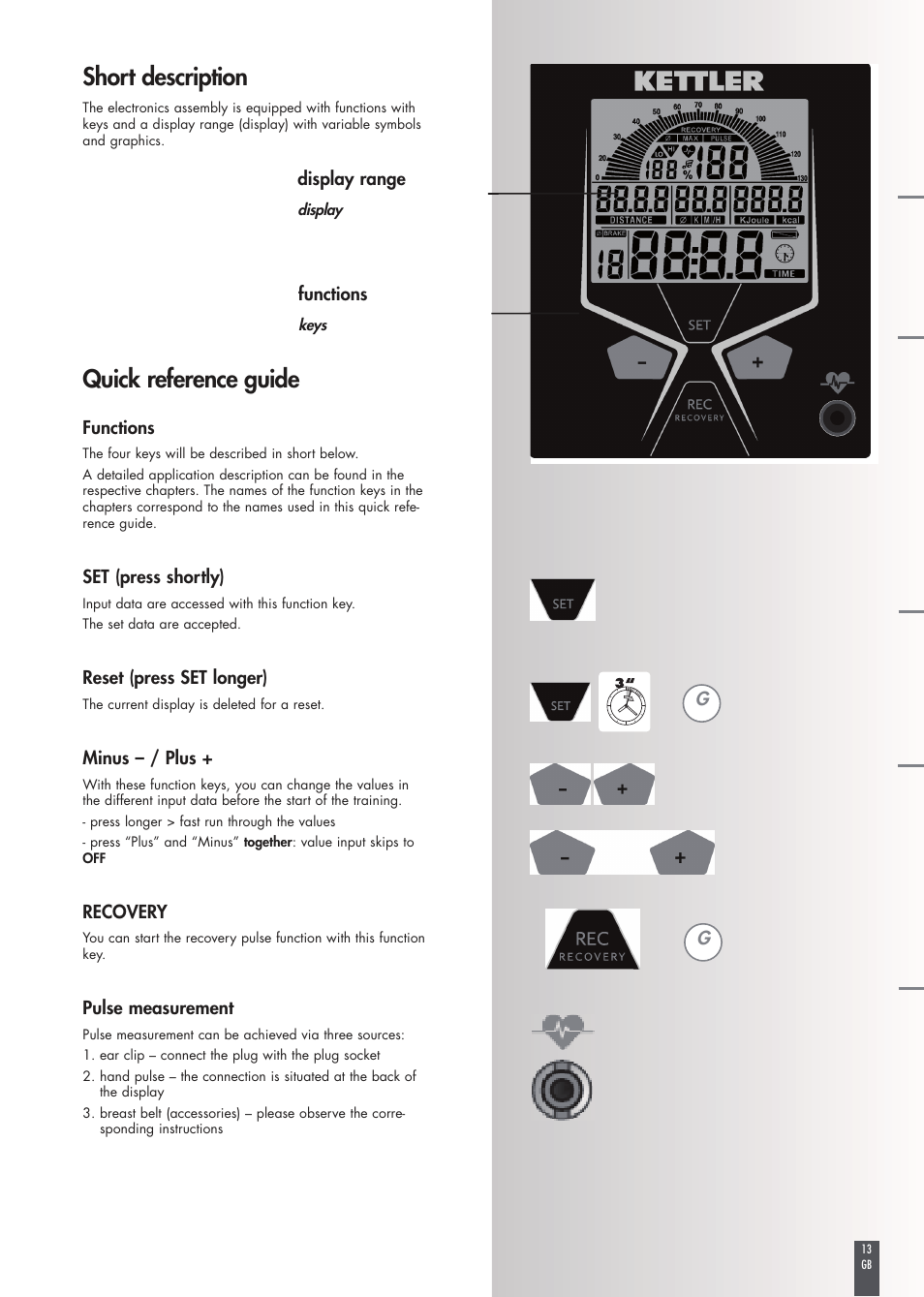 Short description, Quick reference guide | Kettler FB600 User Manual | Page 13 / 144
