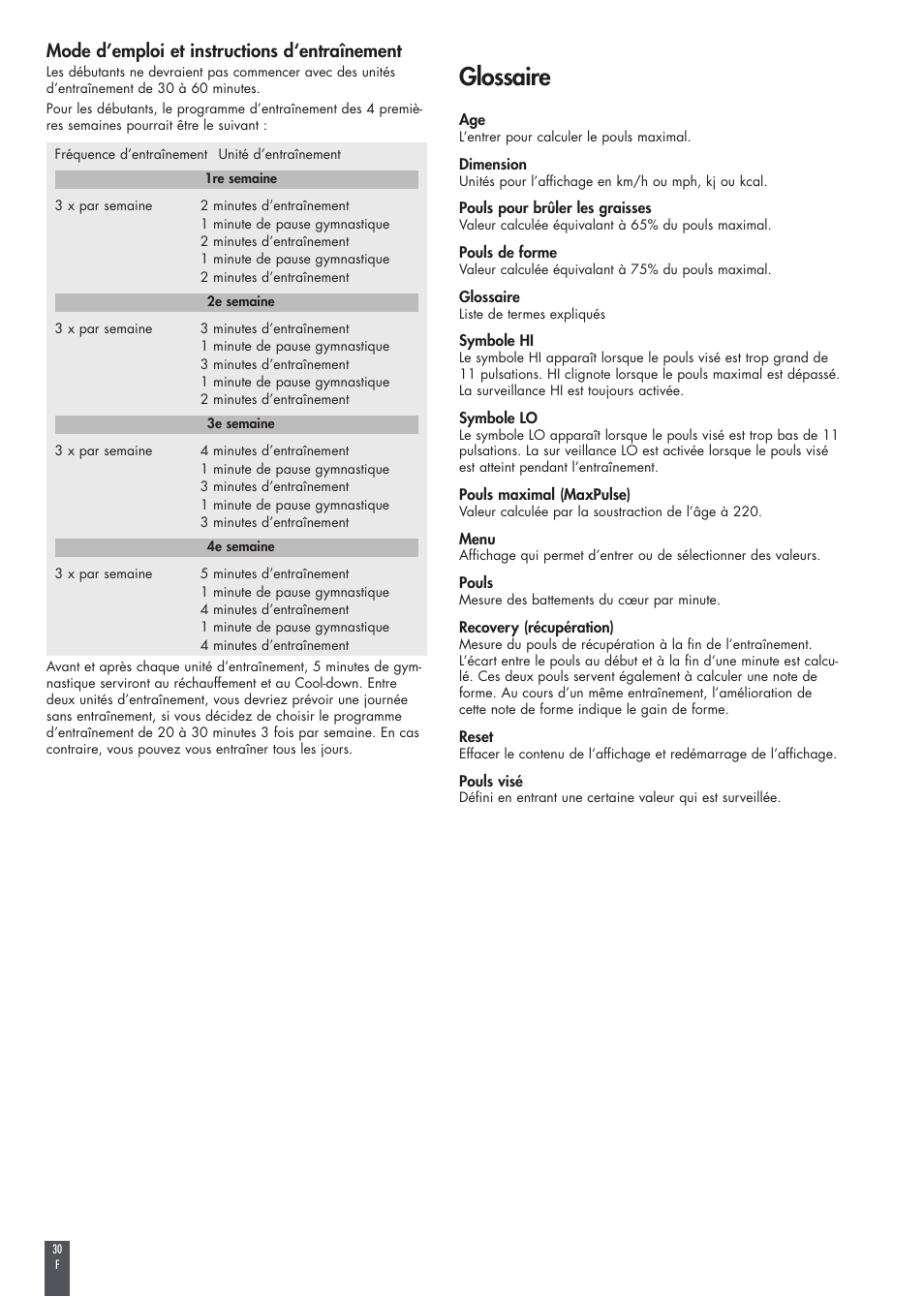 Glossaire, Mode d’emploi et instructions d‘entraînement | Kettler FB600 User Manual | Page 30 / 144