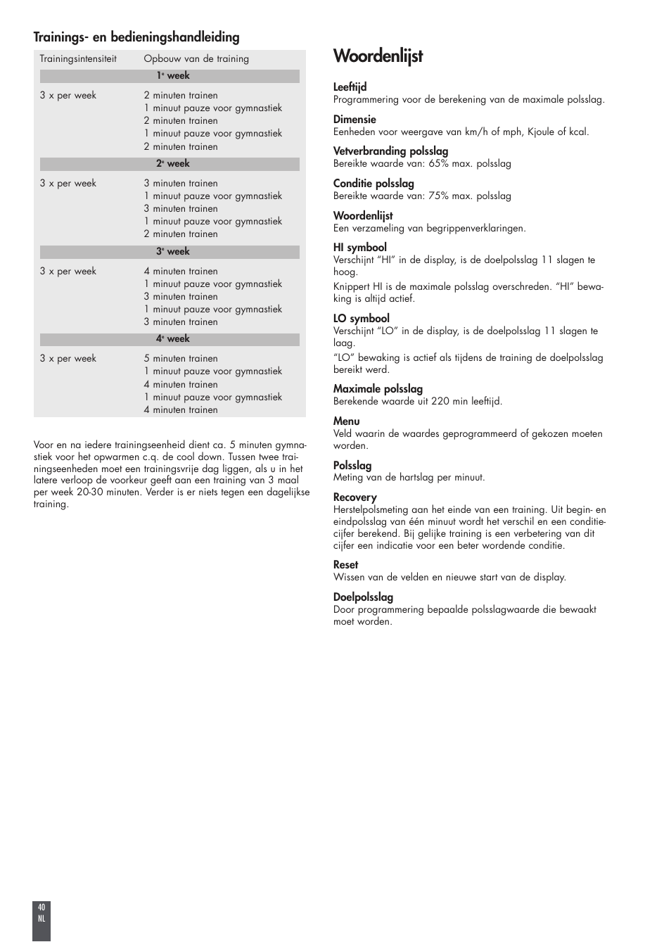 Woordenlijst, Trainings- en bedieningshandleiding | Kettler FB600 User Manual | Page 40 / 144
