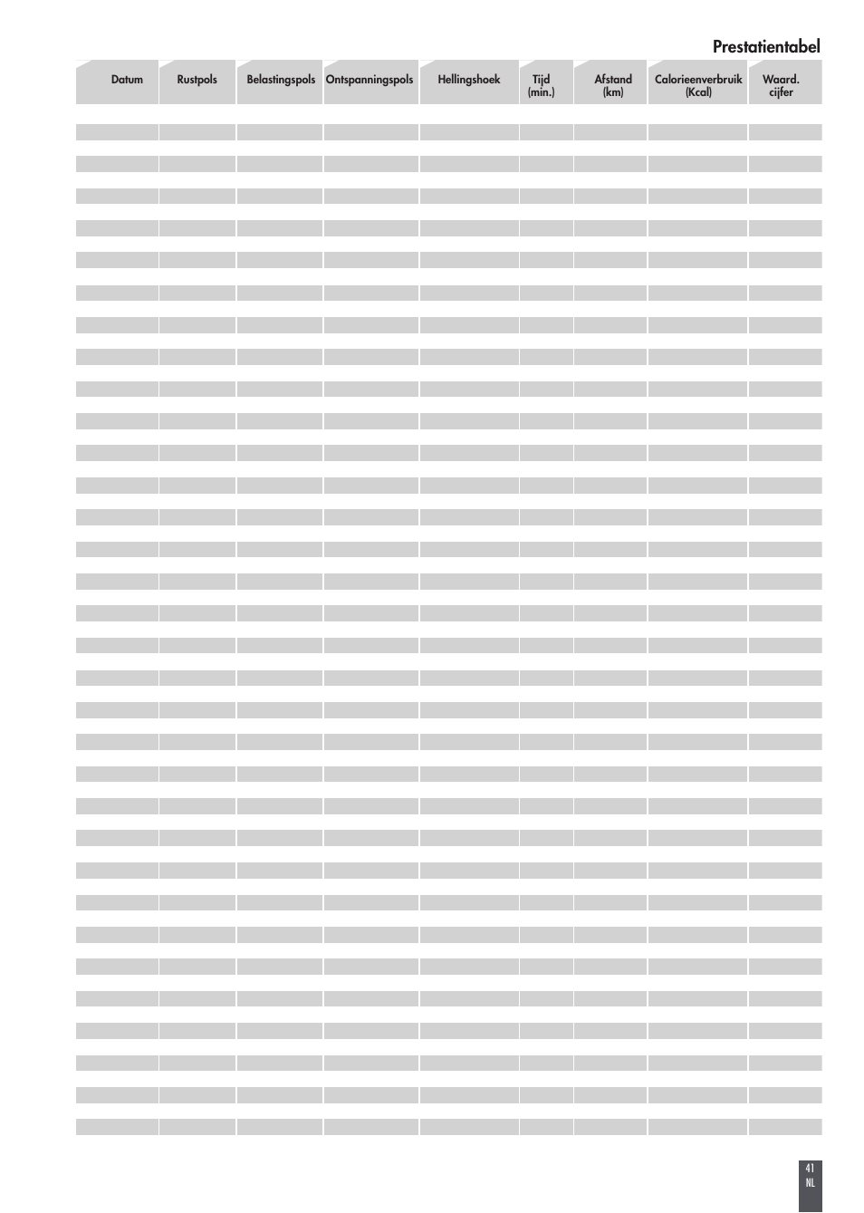 Prestatientabel | Kettler FB600 User Manual | Page 41 / 144