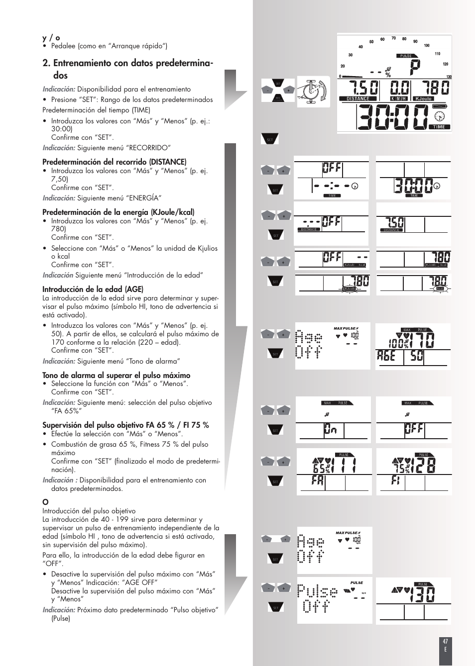 Entrenamiento con datos predetermina- dos | Kettler FB600 User Manual | Page 47 / 144
