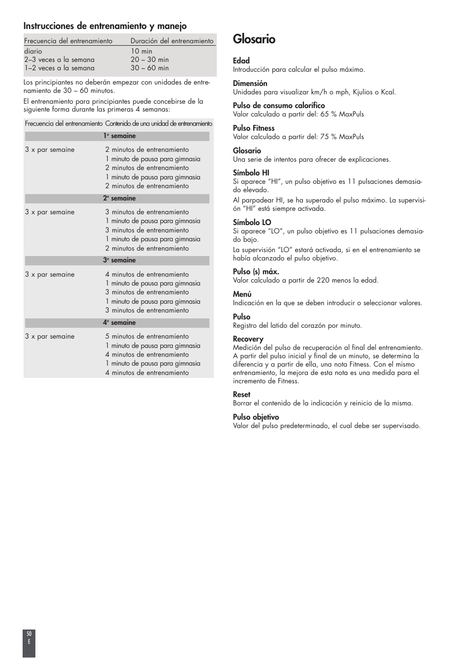Glosario, Instrucciones de entrenamiento y manejo | Kettler FB600 User Manual | Page 50 / 144