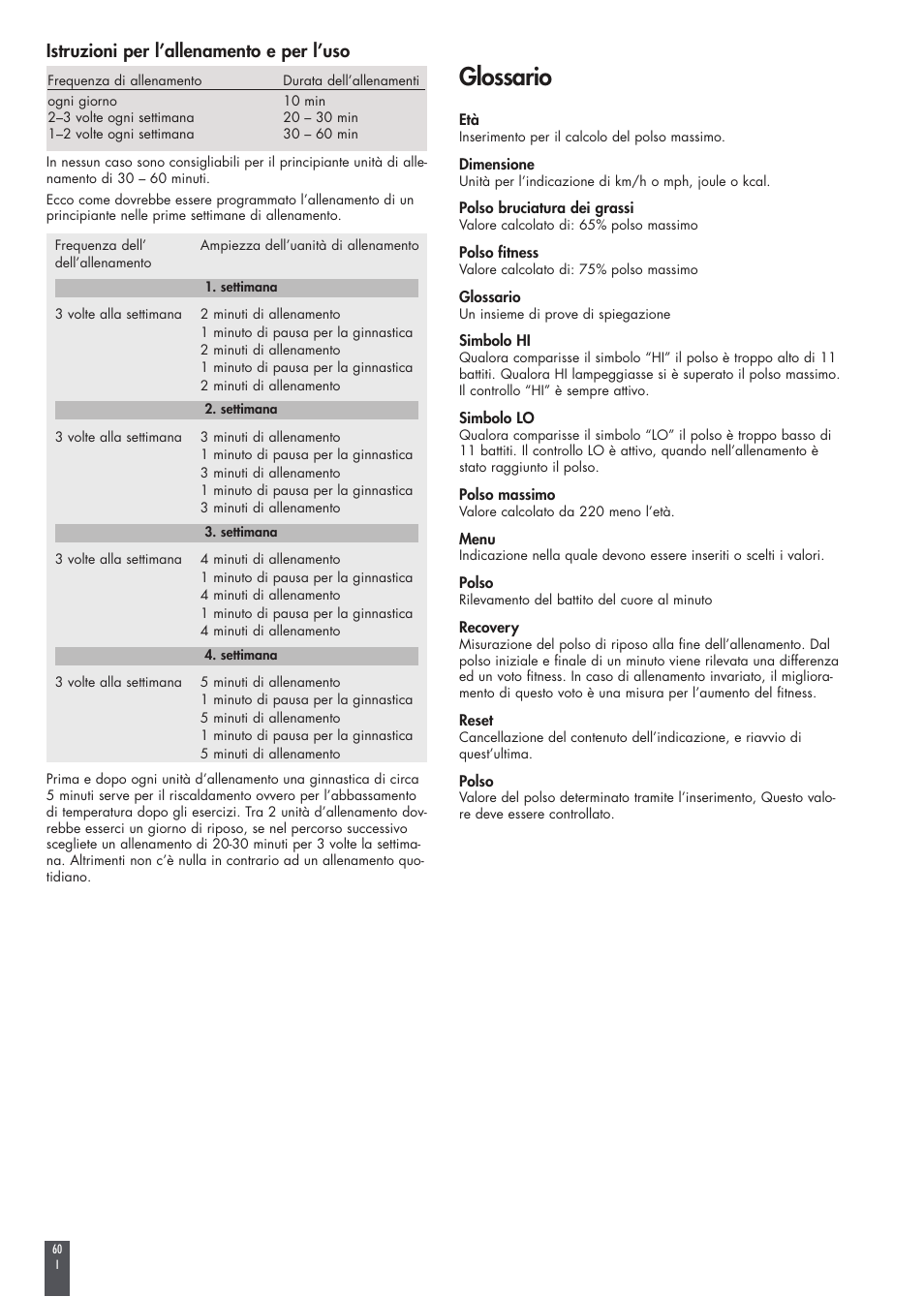 Glossario, Istruzioni per l’allenamento e per l’uso | Kettler FB600 User Manual | Page 60 / 144