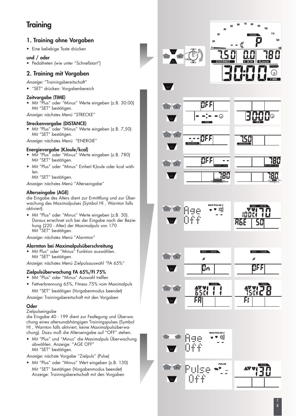 Training, Training ohne vorgaben, Training mit vorgaben | Kettler FB600 User Manual | Page 7 / 144