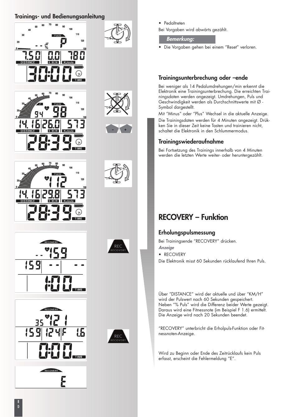 Recovery – funktion | Kettler FB600 User Manual | Page 8 / 144