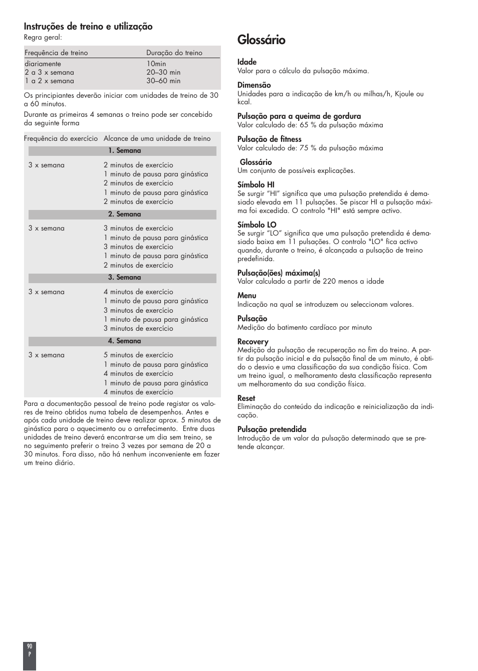 Glossário, Instruções de treino e utilização | Kettler FB600 User Manual | Page 90 / 144