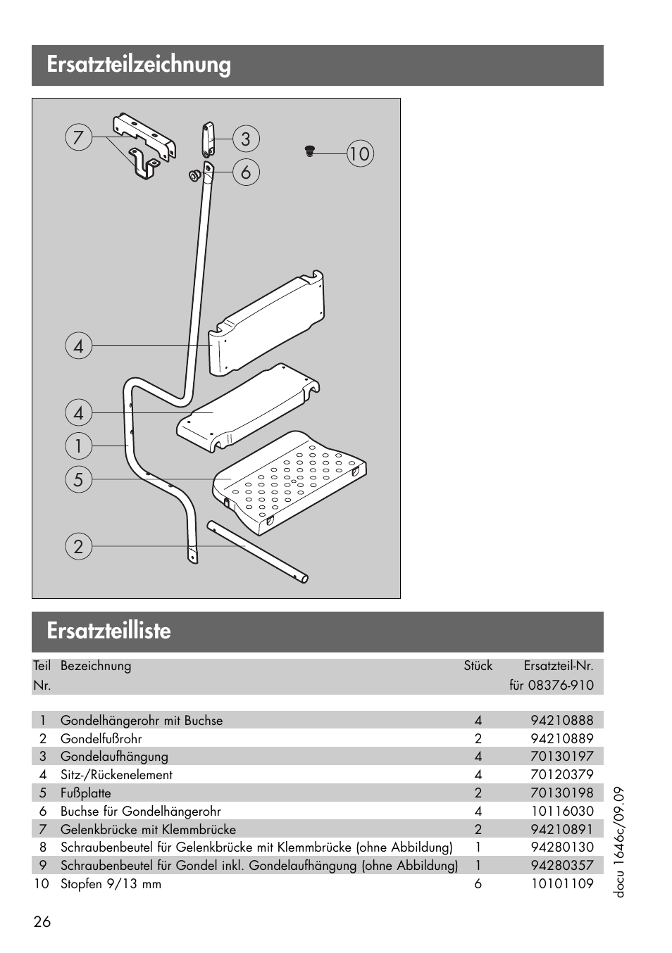 Ersatzteilzeichnung ersatzteilliste | Kettler 08376-910 User Manual | Page 10 / 10