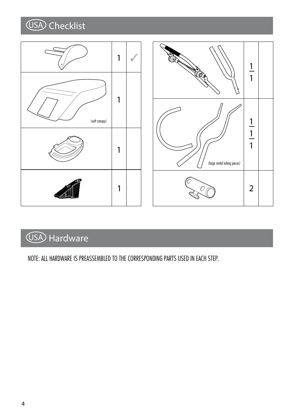 Checklist, Hardware | Kettler PUSHBAR 8135-199 User Manual | Page 4 / 11