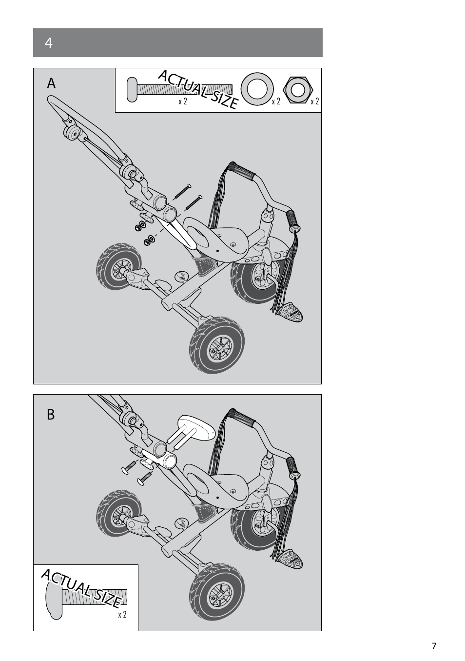 4a a b actual size actual size, Actual size | Kettler PUSHBAR 8135-199 User Manual | Page 7 / 11