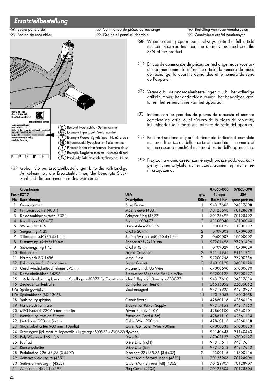 Ersatzteilbestellung | Kettler 07863-000 User Manual | Page 16 / 20