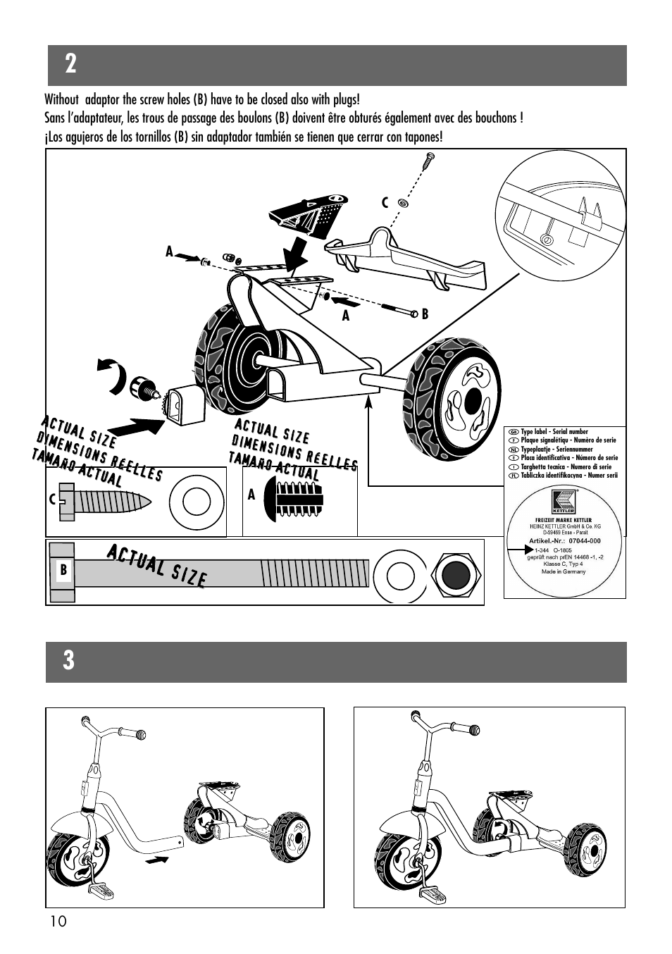 Actual size | Kettler 08838-399 User Manual | Page 10 / 14