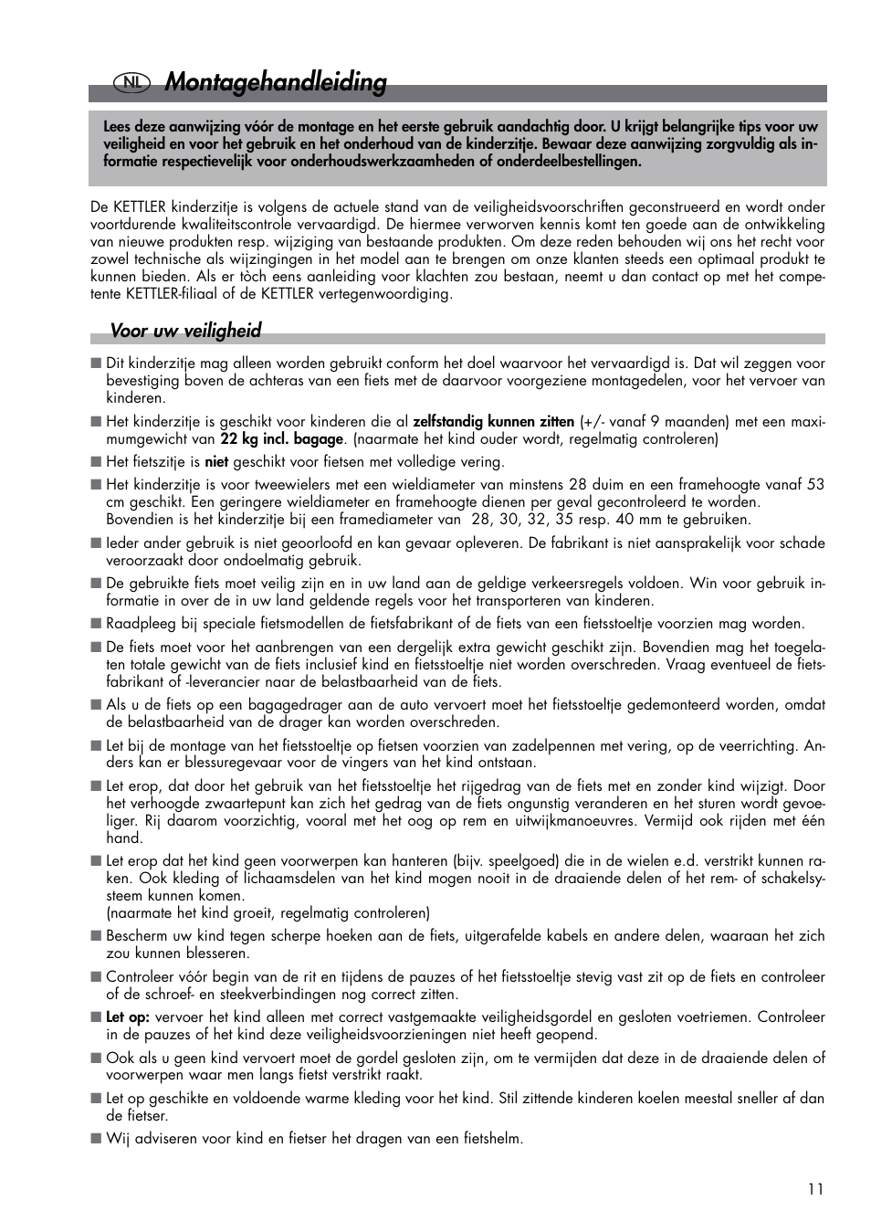 Montagehandleiding, Voor uw veiligheid | Kettler DVP721VR/00 User Manual | Page 11 / 28