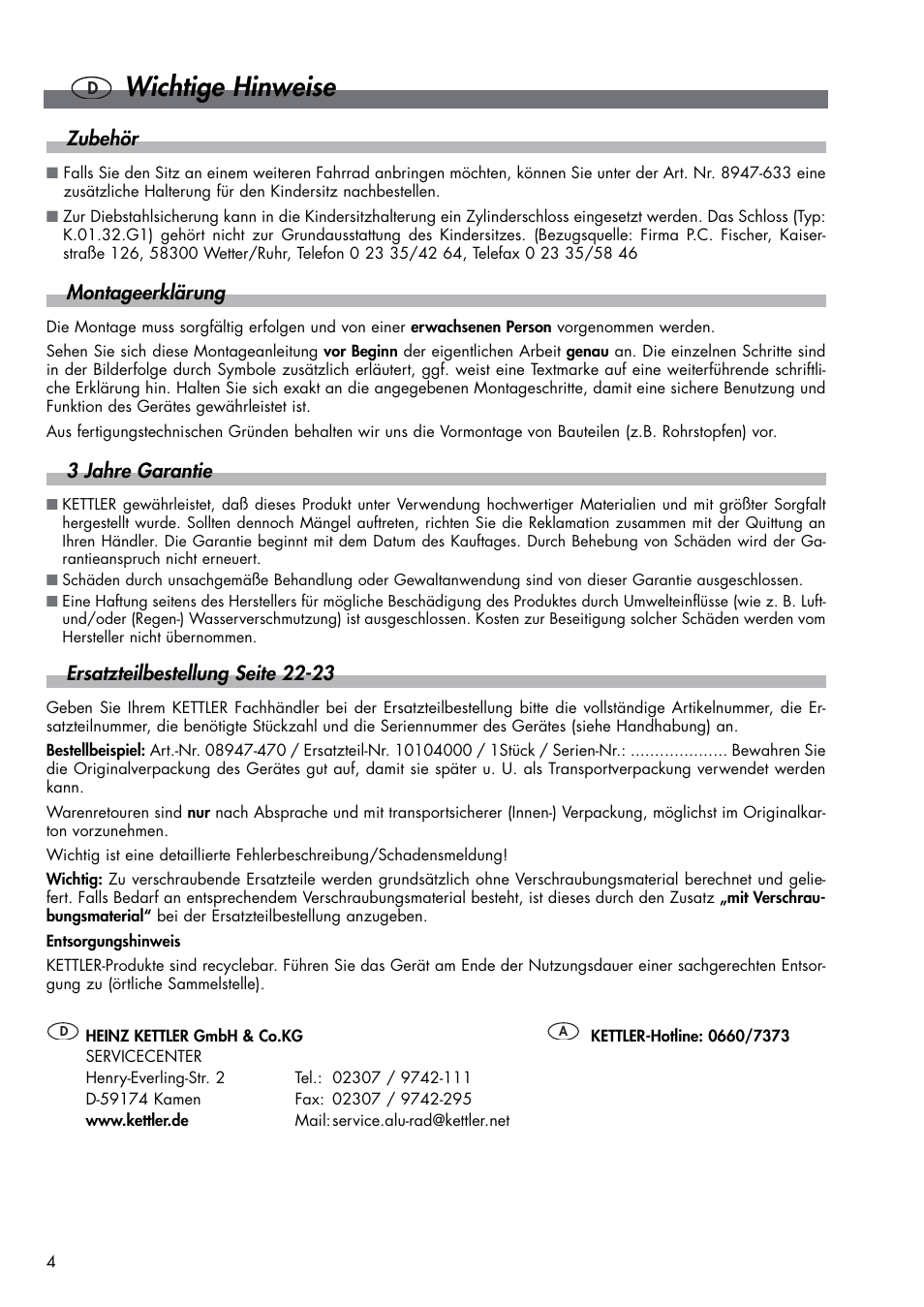 Wichtige hinweise | Kettler DVP721VR/00 User Manual | Page 4 / 28