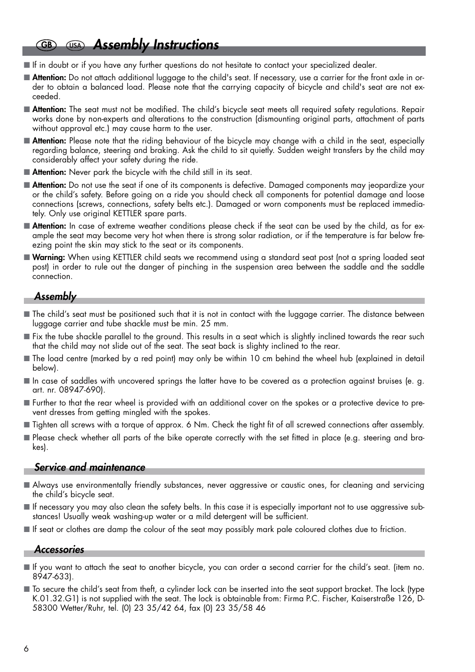 Assembly instructions, Assembly, Service and maintenance | Accessories | Kettler DVP721VR/00 User Manual | Page 6 / 28
