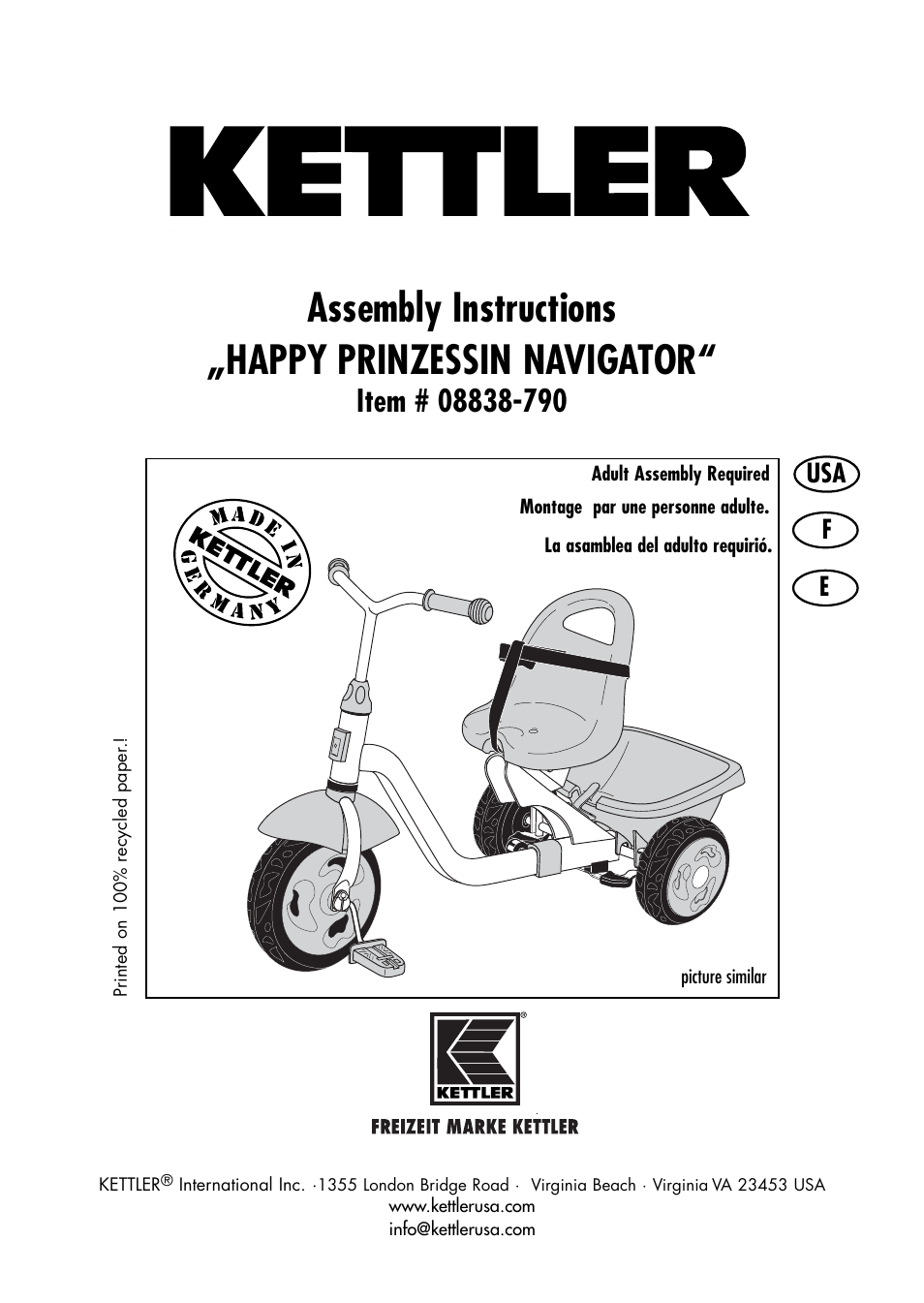 Kettler HAPPY PRINCESSIN NAVIGATOR 08838-790 User Manual | 17 pages